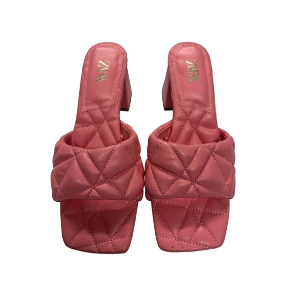 Zara Barbie Pink Quilted Block Heels 3 Inch Size 8 - Picture 1 of 5